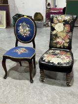 A Victorian tapestry upholstered side chair and another.