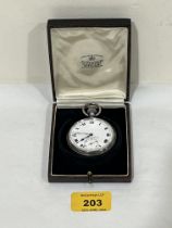 A George V silver keyless watch, with Swiss lever movement. Birmingham 1919. 48mm diam.