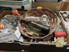 Two boxes of metalware and sundries.