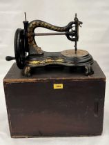 A Victorian lock stitch sewing machine by Jones & Co; Guidbridge Manchester. c.1879-1909. Cased.