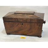 A Regency mahogany sarcophagus tea caddy, 12" wide.