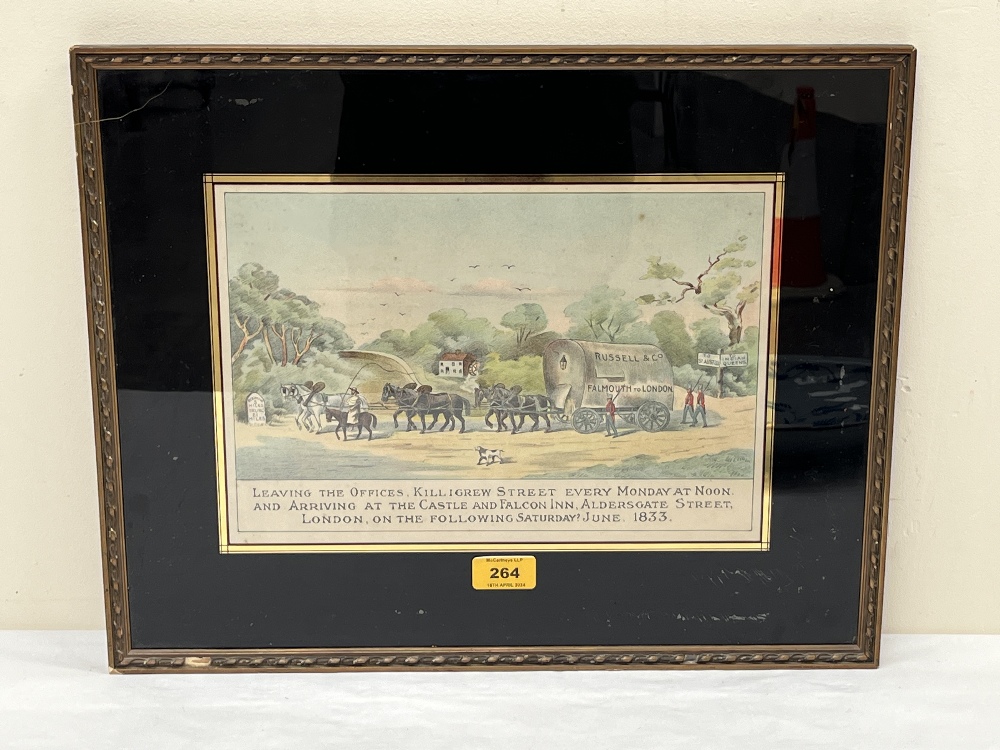 An early Victorian coaching print in verre-eglomise frame. 8½" x 12½"