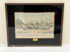 An early Victorian coaching print in verre-eglomise frame. 8½" x 12½"