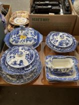 A quantity of 19th Century blue and white ceramics.