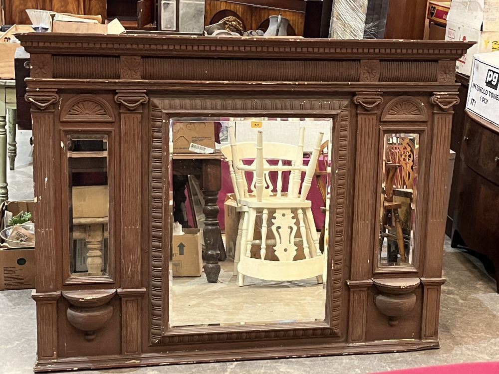 A Victorian overmantle with three bevelled plates. 64"w x 47"h.