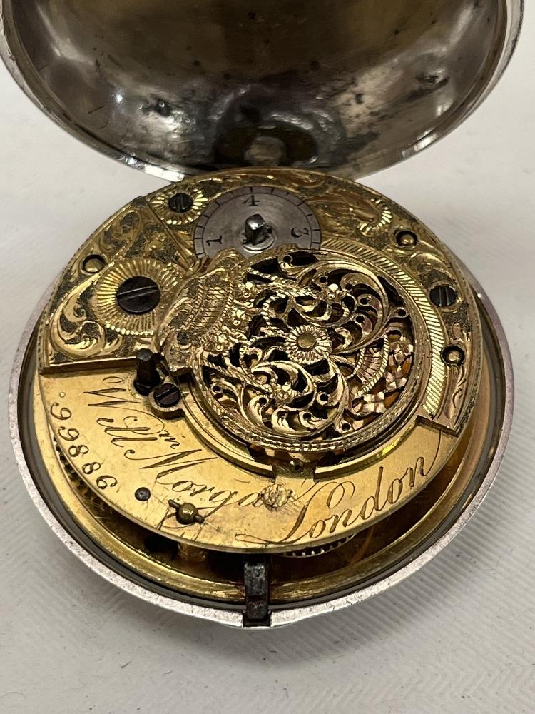 A George III silver pair cased verge watch, the gilded movement signed Wm Morgan, London and - Image 2 of 3