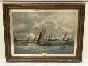 A pair of 19th Century gilt framed marine prints, Off Dover and Ramsgate Harbour, 19" x 27"