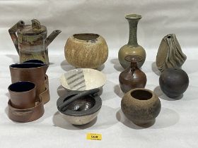 Ten items of studio pottery.