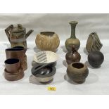 Ten items of studio pottery.