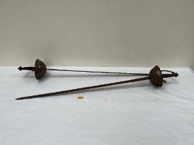 A pair of cup hilt steel swords. 41" long