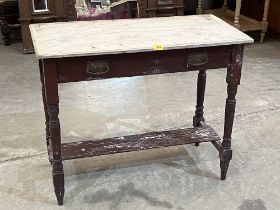 A Victorian decorated pine washstand with frieze drawer. 35" wide.