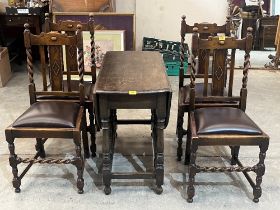 A set of four oak barleytwist dining chairs and an oak gateleg table