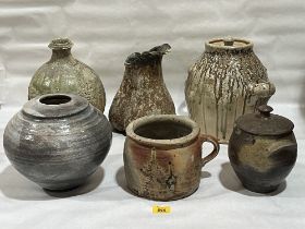 Six items of studio pottery.