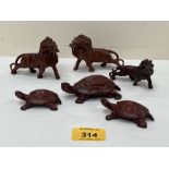 Six small Oriental carved boxwood animals.