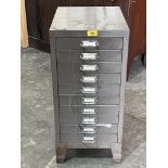 A ten drawer metal filing cabinet.