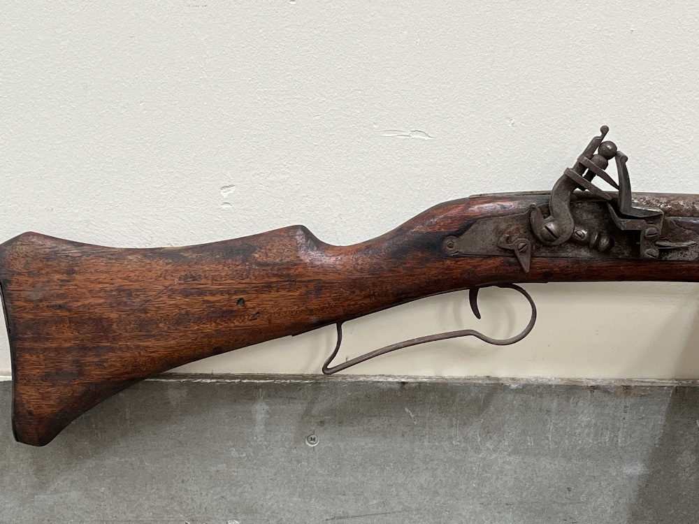 An antique flintlock musket. 58½" long. - Image 3 of 3