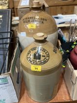 Two stoneware brewing jars, the larger 14½" high.