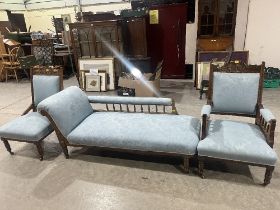 A Victorian chaise-longue and two parlour chairs.