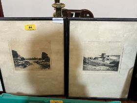 Two signed etchings by Donald Crawford.