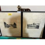 Two signed etchings by Donald Crawford.