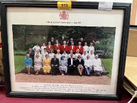 A framed photograph Officials and Staff Clarence House - July 1998.