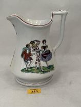 A Victorian Elsmore and Forster "teasing" jug decorated with figures. 8½" high.