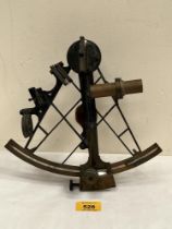 A 7½" radius brass sextant c.1860, signed Harris, London, oxidised brass frame with polished scale
