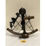 A 7½" radius brass sextant c.1860, signed Harris, London, oxidised brass frame with polished scale