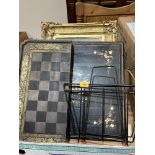 A Chinese chessboard, a gilt framed mirror etc.