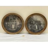 A pair of 18th Century engravings in gilt frames. 14½" diam.