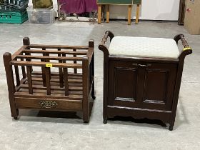 A Victorian music stool and an oak music canterbury