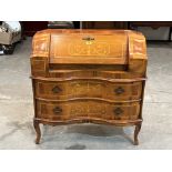 A French style inlaid bureau with two drawers on cabriole legs. Of recent manufacture. 34" wide.