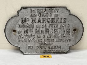 A French metal grave marker, 10¼" wide.