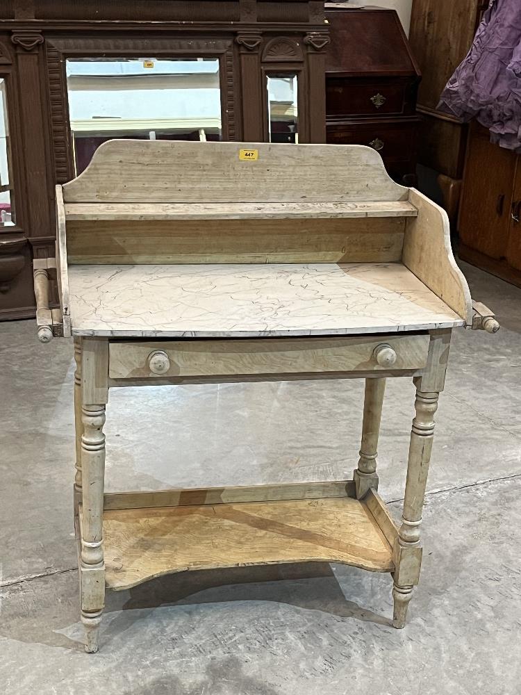 A Victorian decorated pine washstand with frieze drawer. 30" wide.