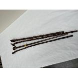 Four 19th Century carved treen walking sticks.