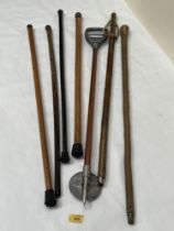 Four silver topped canes, two walking sticks and a shooting stick (7)