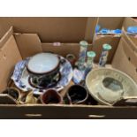 A box of studio pottery.