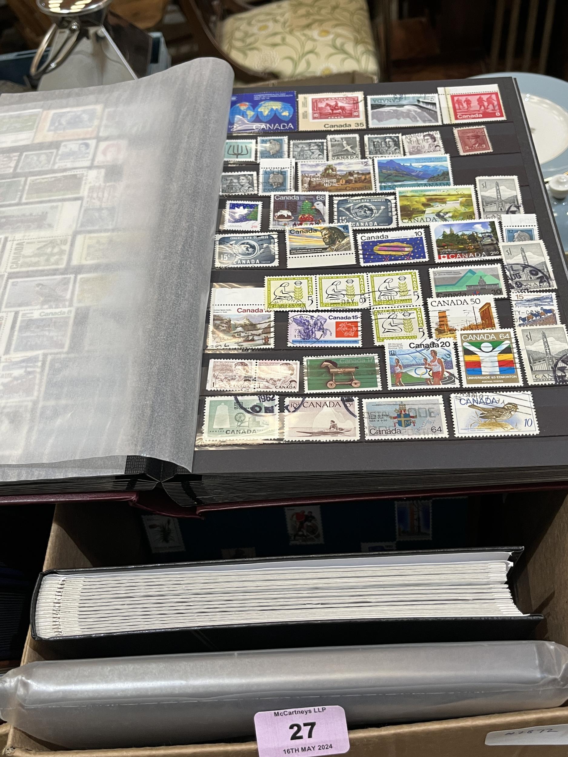 Eight albums of stamps with a book on Australian stamps 1988.