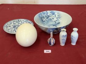 An ostrich egg and various Oriental ceramics, one vase AF.