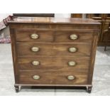 A George III mahogany chest of drawers raised on turned feet. 47" wide.