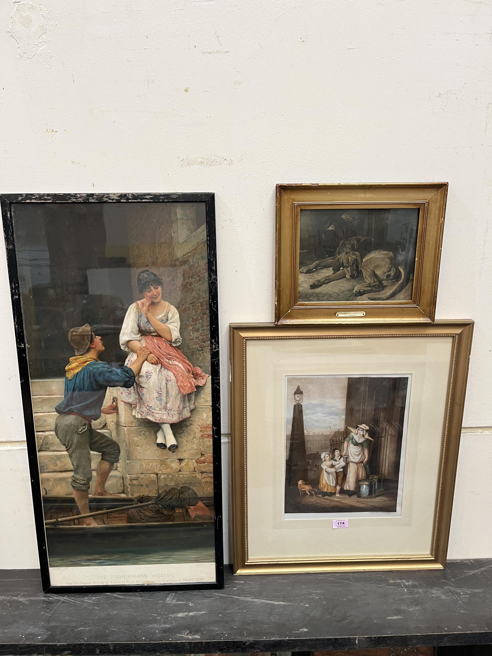 Three framed prints after Eugen Von Blas; Francis Wheatley and Sir Edwin Landseer.