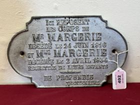 A French metal grave marker, 10¼" wide.