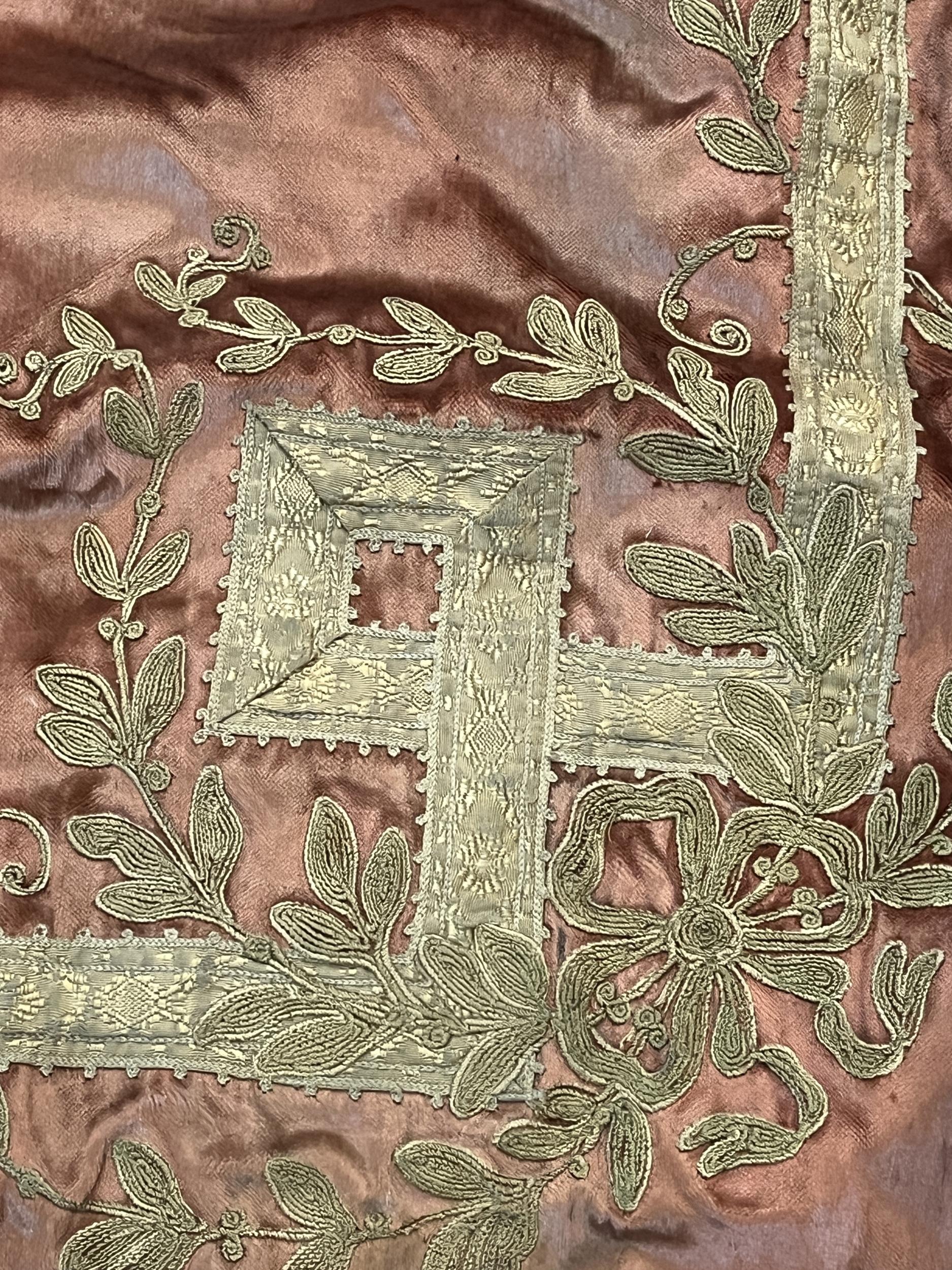 Two pairs of Victorian heavy velvet and embroidered curtains, each curtain 32" x 120" approx, with a - Image 2 of 4
