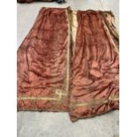 Two pairs of Victorian heavy velvet and embroidered curtains, each curtain 32" x 120" approx, with a