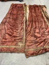 Two pairs of Victorian heavy velvet and embroidered curtains, each curtain 32" x 120" approx, with a