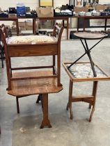 Two gateleg occasional tables, a metal based occasional table and piano stool. (4)