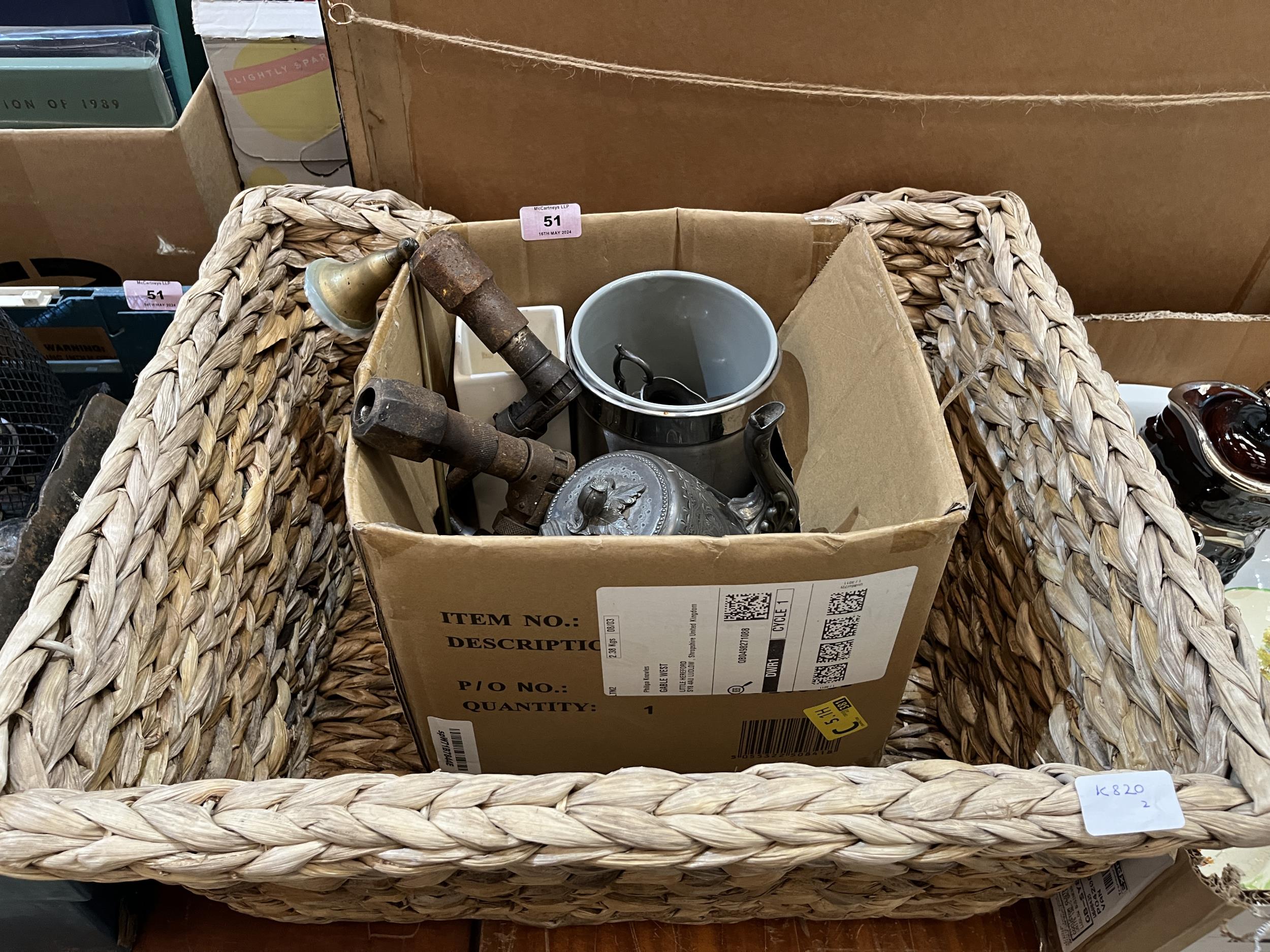 A wicker basket and two boxes of sundries. - Image 2 of 2