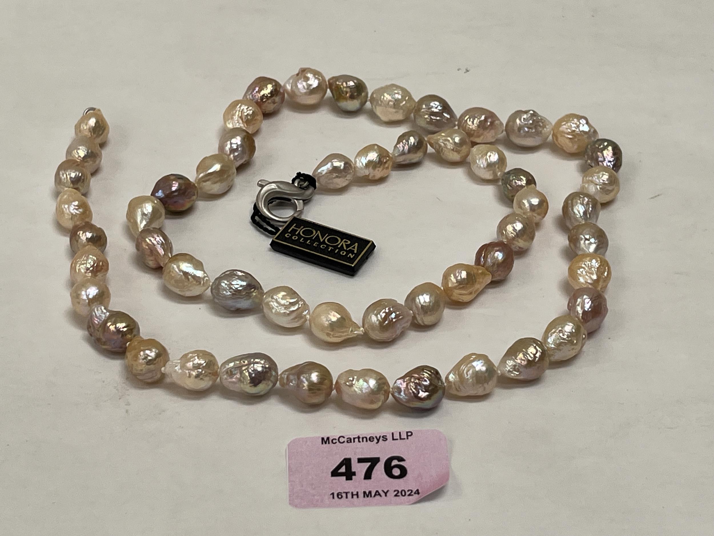 A Honora ming pearl necklace with silver clasp. 30" long.
