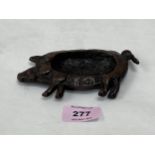 A late 19th Century bronze dish in the form of a sow. Base marked Deponirt. 5" wide.