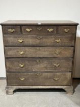 An 18th Century chest of three short over four long drawers, on bracket feet. 48"w x 50"h.
